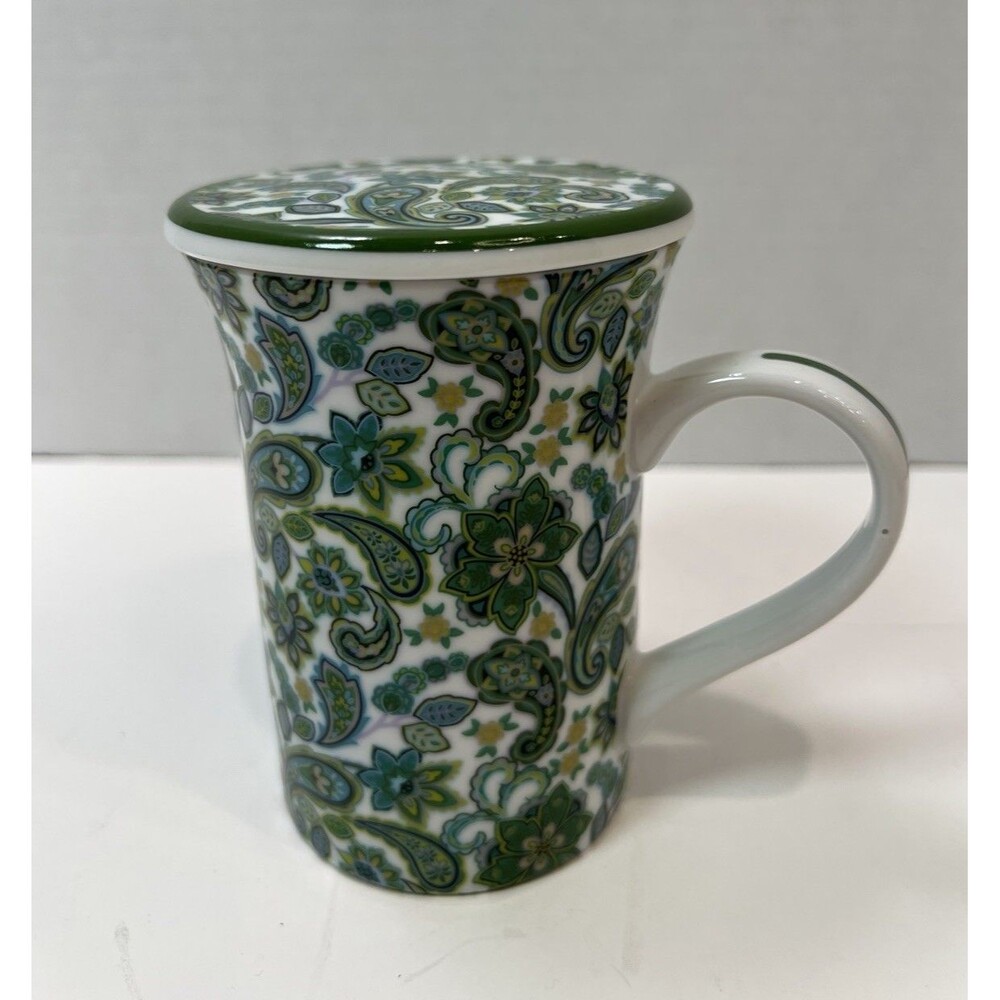 Barnes & Noble Coffee Mug Paisley Pattern Blue Yellow Tea Cup Porcelain